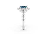 White gold Double Halo Emerald Cut Blue Topaz Pavé Band with Four-Prong Setting_2