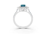 White gold Double Halo Emerald Cut Blue Topaz Pavé Band with Four-Prong Setting_3