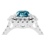 White gold Double Halo Emerald Cut Blue Topaz Pavé Band with Four-Prong Setting_4