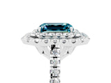 White gold Double Halo Emerald Cut Blue Topaz Pavé Band with Four-Prong Setting_5