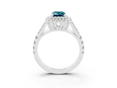 White gold Double Halo Emerald Cut Blue Topaz Split Shank Engagement Ring with Four-Prong Setting_3
