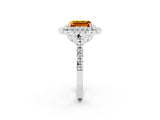 White gold Double Halo Emerald Cut Citrine Pavé Band with Four-Prong Setting_2