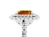 White gold Double Halo Emerald Cut Citrine Pavé Band with Four-Prong Setting_5