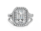 White gold Double Halo Emerald Cut Diamond Split Shank Engagement Ring with Four-Prong Setting_3