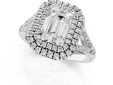 White gold Double Halo Emerald Cut Diamond Split Shank Engagement Ring with Four-Prong Setting_4