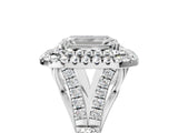 White gold Double Halo Emerald Cut Diamond Split Shank Engagement Ring with Four-Prong Setting_8