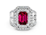 White gold Double Halo Emerald Cut Diamond Split Shank Pave Set Ring