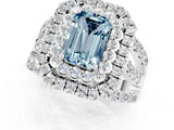 White gold Double Halo Emerald Cut Diamond Split Shank Pave Set Ring_1