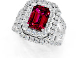 White gold Double Halo Emerald Cut Diamond Split Shank Pave Set Ring_1