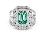 White gold Double Halo Emerald Cut Diamond Split Shank Pave Set Ring