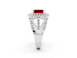 White gold Double Halo Emerald Cut Diamond Split Shank Pave Set Ring_2