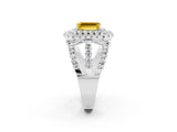 White gold Double Halo Emerald Cut Diamond Split Shank Pave Set Ring_2