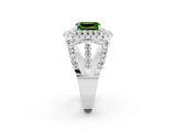 White gold Double Halo Emerald Cut Diamond Split Shank Pave Set Ring_2