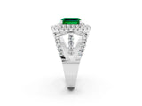 White gold Double Halo Emerald Cut Diamond Split Shank Pave Set Ring_2