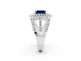 White gold Double Halo Emerald Cut Diamond Split Shank Pave Set Ring_2