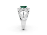 White gold Double Halo Emerald Cut Diamond Split Shank Pave Set Ring_2