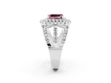 White gold Double Halo Emerald Cut Diamond Split Shank Pave Set Ring_2