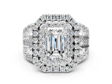 White gold Double Halo Emerald Cut Diamond Split Shank Pave Set Ring_3