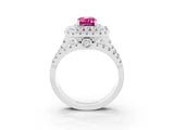 White gold Double Halo Emerald Cut Diamond Split Shank Pave Set Ring_3