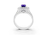 White gold Double Halo Emerald Cut Diamond Split Shank Pave Set Ring_3