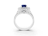 White gold Double Halo Emerald Cut Diamond Split Shank Pave Set Ring_3