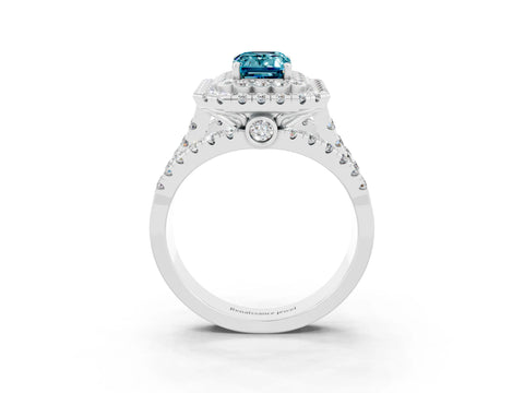 White gold Double Halo Emerald Cut Diamond Split Shank Pave Set Ring_3