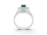 White gold Double Halo Emerald Cut Diamond Split Shank Pave Set Ring_3