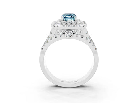 White gold Double Halo Emerald Cut Diamond Split Shank Pave Set Ring_3