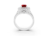 White gold Double Halo Emerald Cut Diamond Split Shank Pave Set Ring_3