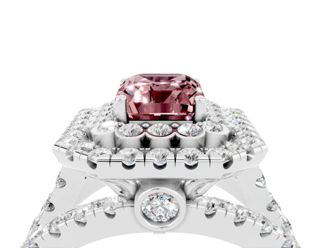 White gold Double Halo Emerald Cut Diamond Split Shank Pave Set Ring_4