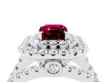 White gold Double Halo Emerald Cut Diamond Split Shank Pave Set Ring_4