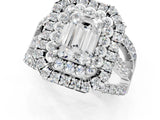 White gold Double Halo Emerald Cut Diamond Split Shank Pave Set Ring_4