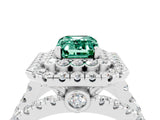 White gold Double Halo Emerald Cut Diamond Split Shank Pave Set Ring_4
