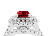White gold Double Halo Emerald Cut Diamond Split Shank Pave Set Ring_4