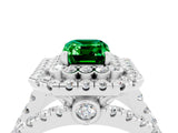 White gold Double Halo Emerald Cut Diamond Split Shank Pave Set Ring_4