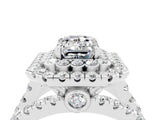 White gold Double Halo Emerald Cut Diamond Split Shank Pave Set Ring_4