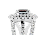 White gold Double Halo Emerald Cut Diamond Split Shank Pave Set Ring_5