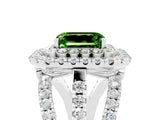 White gold Double Halo Emerald Cut Diamond Split Shank Pave Set Ring_5
