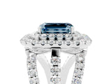 White gold Double Halo Emerald Cut Diamond Split Shank Pave Set Ring_5
