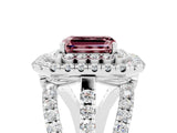 White gold Double Halo Emerald Cut Diamond Split Shank Pave Set Ring_5