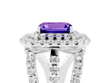 White gold Double Halo Emerald Cut Diamond Split Shank Pave Set Ring_5