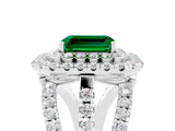 White gold Double Halo Emerald Cut Diamond Split Shank Pave Set Ring_5
