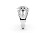 White gold Double Halo Emerald Cut Diamond Split Shank Pave Set Ring_5