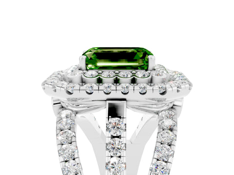 White gold Double Halo Emerald Cut Diamond Split Shank Pave Set Ring_5