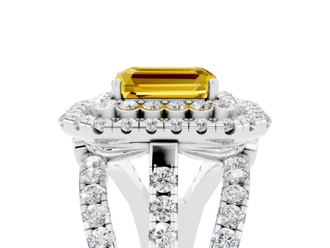 White gold Double Halo Emerald Cut Diamond Split Shank Pave Set Ring_5