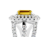 White gold Double Halo Emerald Cut Diamond Split Shank Pave Set Ring_5