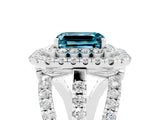 White gold Double Halo Emerald Cut Diamond Split Shank Pave Set Ring_5