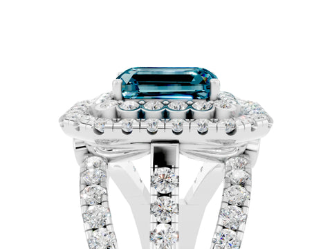 White gold Double Halo Emerald Cut Diamond Split Shank Pave Set Ring_5