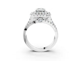 White gold Double Halo Emerald Cut Diamond Split Shank Pave Set Ring_6