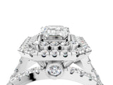 White gold Double Halo Emerald Cut Diamond Split Shank Pave Set Ring_7